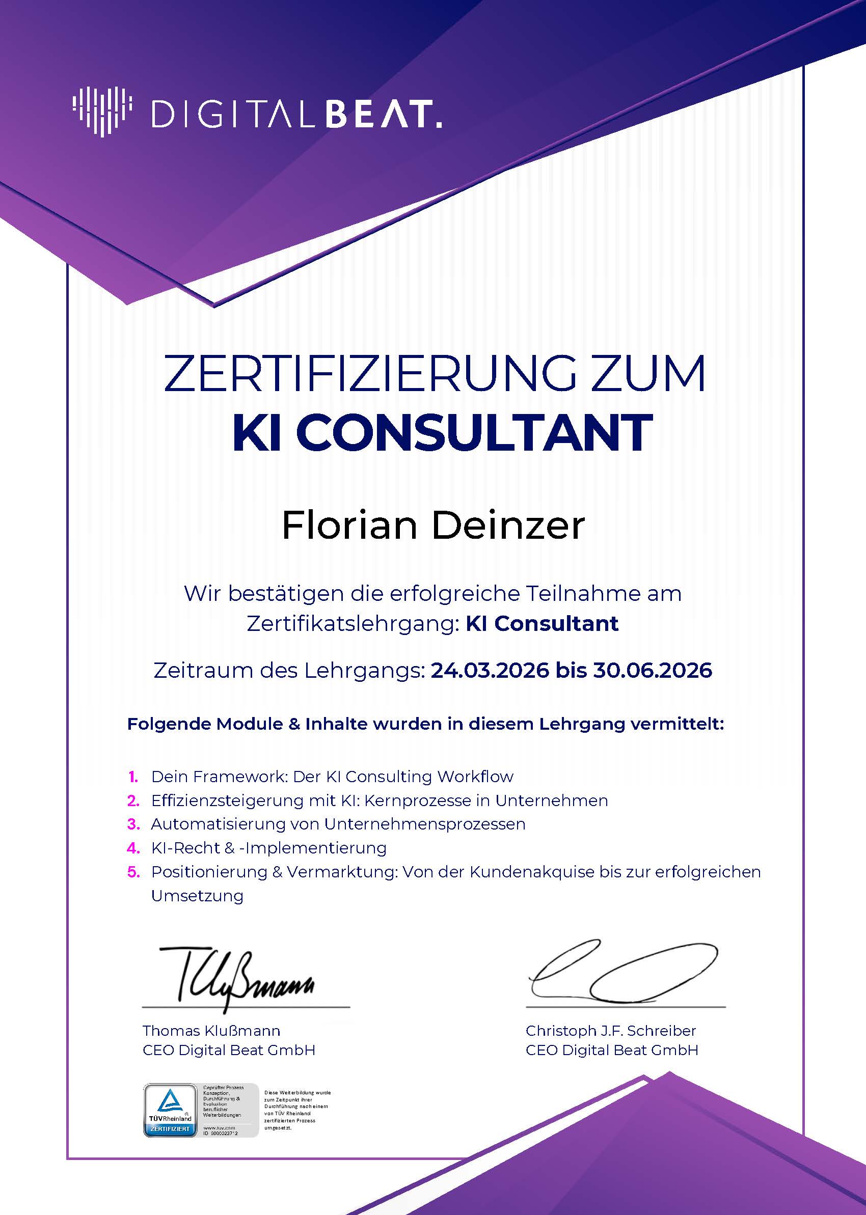 Zertifizierung zum KI Consultant